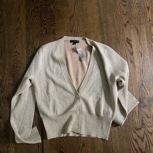 J Crew  Cream Cardigan Sweater Gold